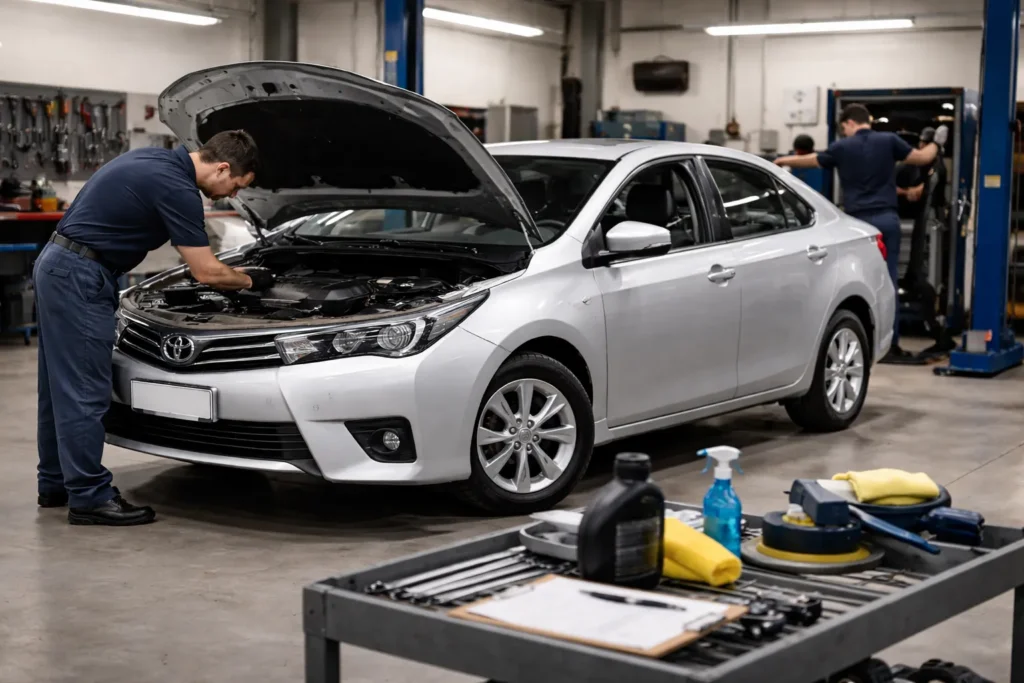 toyota corolla estacionado en un taller